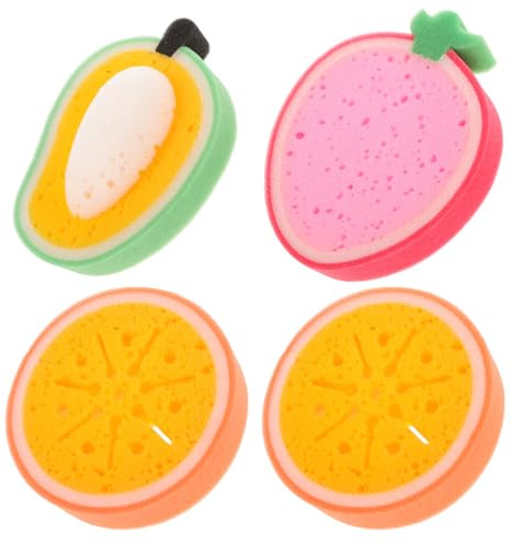 PRETYZOOM 4 Stück Geschirrschwämme für Obst, multifunktionale Küche, Cartoon-Geschirrschwämme, Reinigungsschwämme für Öl und Schmutz, Haushaltswerkzeuge zum Waschen von Orange