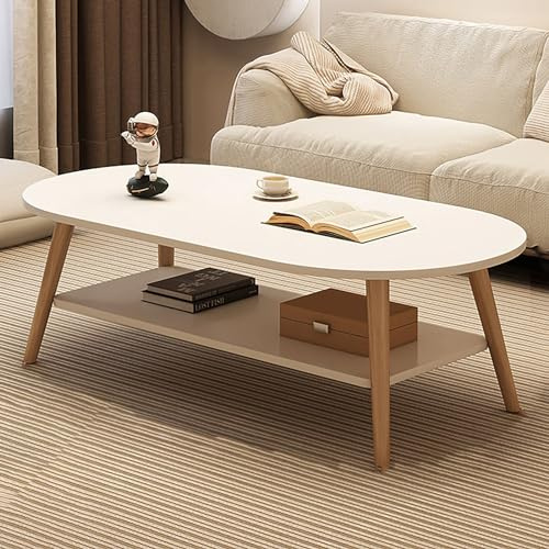 Mesa auxiliar ovalada minimalista con estante de almacenamiento, mesa central de 31.5 pulgadas para sala de estar, mesa auxiliar pequeña para dormitorio, mesa de centro de exhibición de 2 niveles,