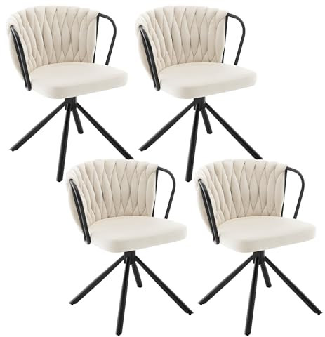 WOLTU Esszimmerstühle 4er Set, Drehstuhl Küchenstuhl Polsterstuhl Armlehnstuhl Akzentstuhl, mit Samtsitz, bis 150 kg belastbar, Creme, EZS72cm-4