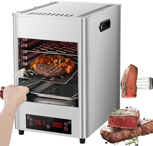 KJZQXYX Parrilla para bistec Interior Comercial/asador para Carne eléctrico - Tiempo de 30 Minutos/8 velocidades Temperatura Ajustable (100-800 ℃), encimera portátil de 8 Capas (Metallic)