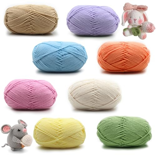 8 Pezzi x 50g Filato per Maglieria a Mano Filato di Cotone, Filo per Uncinetto, Cotone per Uncinetto, 8 Colori di, per Morbido