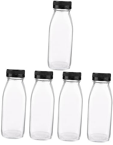 Gatuida 5piezas Botellas De Vidrio Para Leche y Bebidas Transparentes Duraderas y