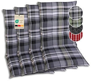 GO-DE Textil Bequeme und attraktive Polsterauflagen für Mittellehner-Gartenstühle (4er-Set, Karo grau, Mittellehner)