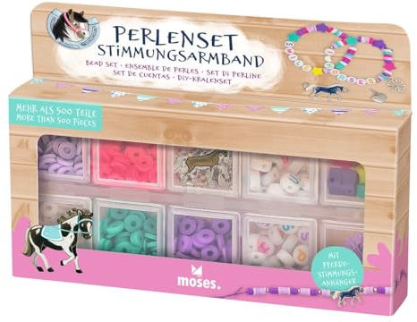 moses. Perlenset Stimmungsarmband Pferde – DIY-Schmuck-Bastelset mit 580 Perlen, Stimmungsanhänger und Zubehör, Geschenk für Kinder ab 5 Jahren, pink