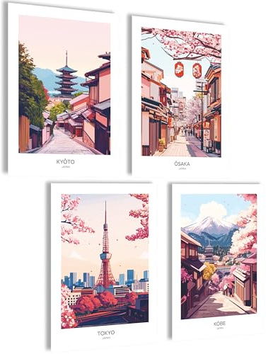 mojoliving Japan Poster Japan Deko Japanische Deko Aesthetic Bilder Anime Japanische Bilder Anime Poster Wohnzimmer Geschenk (Japan City Paintings)