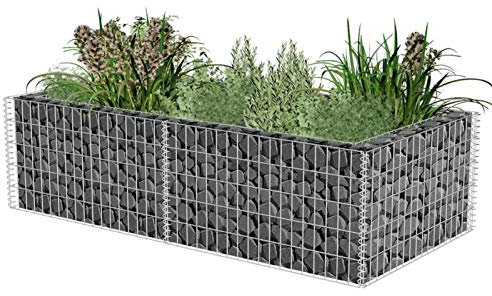 Cinyiqo 141624 Gabion Planter Galvanised Steel 180x90x50 cm Gabion Wall Mesh Wire Stone Basket Galvanised Iron Stone Basket Outdoor Spiral Planter Retaining Wall