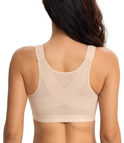 Lemorosy Posture Bra Full Coverage Front Closure Wirefree Unpadded Back Support Underwear(Beige,36D)