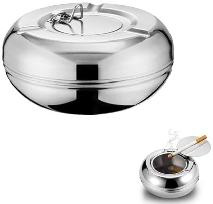 Ashtray with Lid Smell-Proof Removable Ash Trays Indoors Stainless Steel Windproof Outdoor Ash Tray for Cigarette Cigar Patio Garden Bar Cafe Home Office