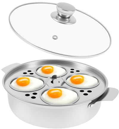 Stainless Steel Egg Poacher with 4 Cup and Glass Lid for Induction Cooker Versatile Kitchen Poacher Eggs Maker Cooker