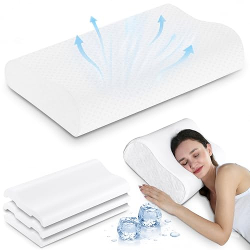 Elviros Memory Foam Cervical Pillow, Neck Support, 4 Adjustable Heights, Ergonomic Pillow for Side and Back Sleepers, with Cooling & Breathable Pillowcase