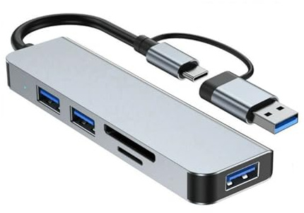 Hub USB 5 en 1 de aluminio con lector de tarjetas TF, multipuertos, concentrador de expansión USB C para portátiles y dispositivos, concentrador USB C de aluminio