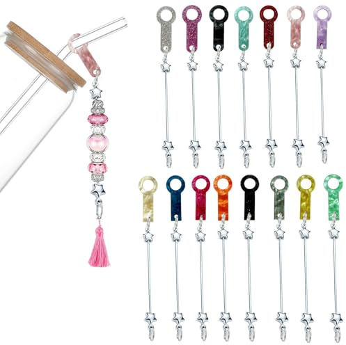 Frinnovan, 15 Packs Straw Charm Adapters 9 mm Blank Bar Dangle Straw Toppers Cups Charm Clips Silicone Straw Pendants Straw Charms Props for Decorations Cup Accessories Tumbler Colorful