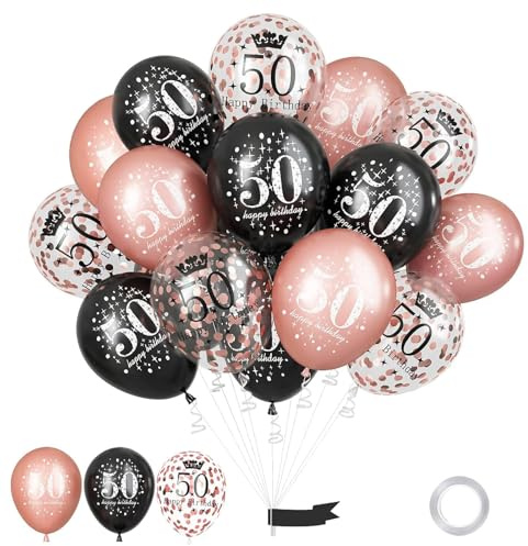 GoldRock Luftballon 50 Geburtstag Deko,Deko 50 Geburtstage Frau Mann Schwarz Roségold,15 Stk Luftballons 50 Geburtstag Männer Frauen,Geburtstagsdeko 50 Jahre Geburtstagsfeier,Ballons Happy Birthday 50