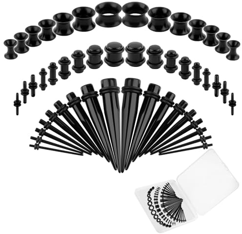 Okxiri 50 Pcs Ear Stretching Kit, Acrylic Gauges for Ears 14G-00G, Lightweight Tapers+ Plugs+ Silicone Tunnels, Gauge Stretching Kit, Piercing Earring Jewelry, for Men, Women, Starter Expanders