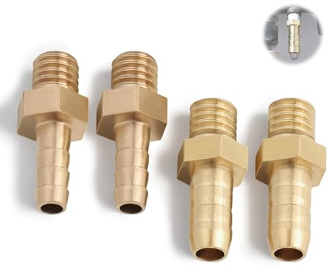Nevoluxer 4 Piezas Conectores de Tubo de Latón de 4 mm con Rosca Macho M4 x 0.7 (3 mm/4 mm) para Piscina, Jardín y Acuario, Dorado