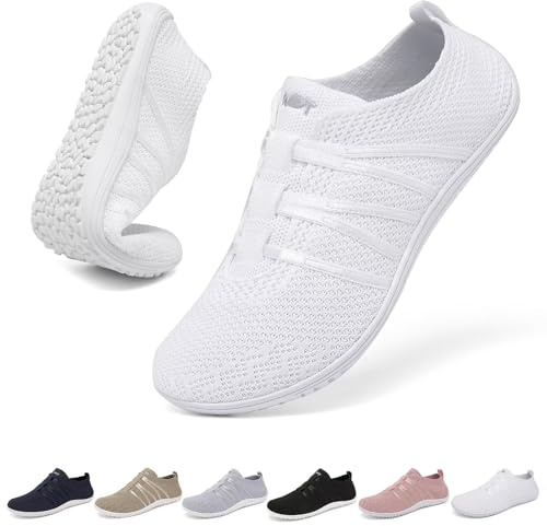 Merdoo Barefoot Chaussures Minimalistes Femme Homme Basket sans Lacets Légères Respirantes Chaussures de Marche Fitness Sneakers Confortable Barefoot Shoes Unisexe Blanc 41EU