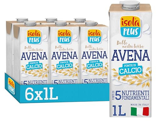 ISOLA PLUS Bevanda Vegetale d'Avena 6x1L | Fonte di calcio, proteine, vitamina D, B2 e B12, senza zuccheri aggiunti, vegan, avena italiana