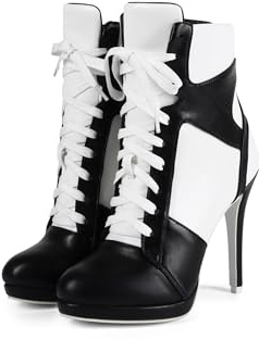 Frankie Hsu Stiletto Sport basket högklackade ankelstövlar, svart vit sneaker stövel, stor storlek mode designerskor för kvinnor män, Svart, 38 EU