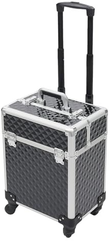 Goddlgjik Valigetta cosmetica in PVC con 4 ruote e 2 cassetti, grande capacità, trolley multifunzione con serratura a combinazione, 34 x 24 x 41 cm