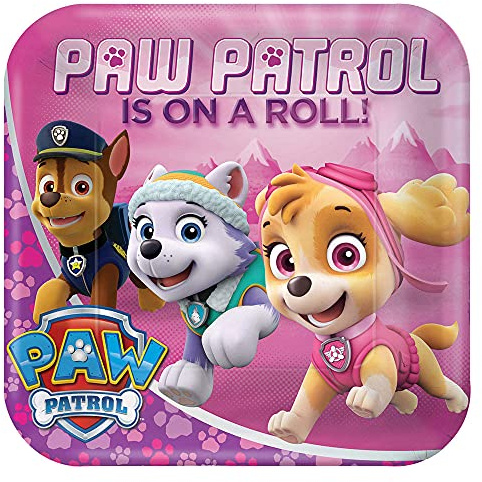 Amscan-551665-55, Pappteller Paw Patrol, Rosa, 8 Stück