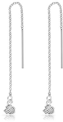 DTPsilver® Petites Boucles d'Oreilles Pendantes à Chaîne en Argent Fin 925 avec Nœud Celtique - Longueur: 75 mm - Diamètre: 4 mm