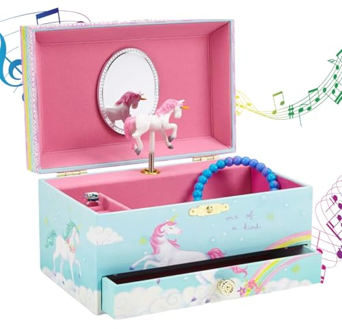 Jewelkeeper Girl's Musical Jewellery Storage Box with Pull-out Drawer, Rainbow Unicorn Design, The Beautiful Dreamer Tune | Child Jewellery Boxes, Musical Unicorn Jewellery Box, Music Box for Girls
