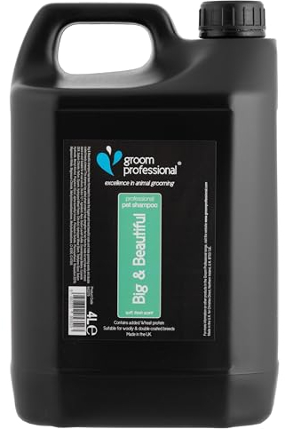 GROOM PROFESSIONAL Big & Beautiful Volumenspendendes Hundeshampoo - Tiefenreinigendes Shampoo für Hunde - Verleiht dem Fell Volumen - Perfekt für Wollige oder Dickfellige Rassen, 4 Liter
