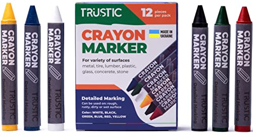 Universal Crayon Wax Marker for Industrial and Craft Detailed Marking on Lumber Metal Carton Ceramics Concrete Glass Plastic Tire 4 x 1/2, Pack of 12 (Multicolor)