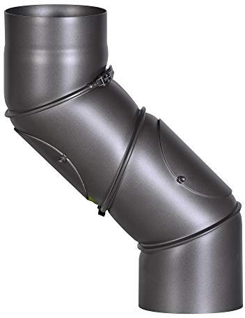 Universal-Ofenrohrbogen aus 2 mm starken Stahl (Rauchrohr) in 130 mm Durchmesser, für Kaminöfen und Feuerstellen, Senotherm, dunkelgrau, 0-90 Grad verstellbar, mit zwei Reinigungstüren
