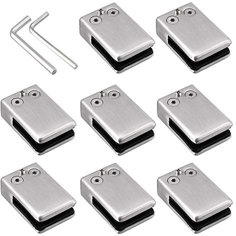 Proster Abrazaderas de Cristal 8PCS Clips de Vidro Cuadrado Acero Inoxidable 304 Glass Clamp Abrazaderas para Barandilla Escalera Pasamano-Satinado 11/12mm