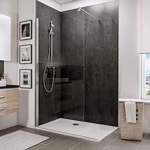 ELEGANT 700mm Wet Room Shower Enclosure Tempered Safety Glass Screen Panel with 800x1200mm Walk in Stone Shower Tray and Waste