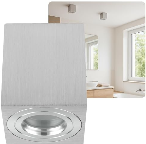 Sweet LED byggspotlight badrum IP44 aluminium GU10 takfläck 95 mm våtrum badrum våtområde bygglampa 230 V monteringspot aluminiumborstad, fyrkantig