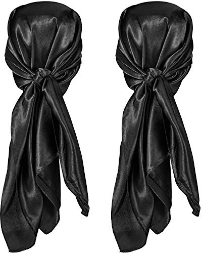 35 Pouces Foulard en Soie 2 Écharpes en Satin Femmes (Noir)