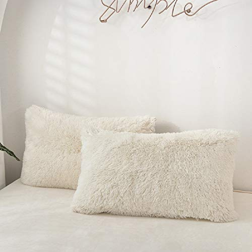 Sacebeleu Kissenbezug 80x80cm 2er Set Plüsch Biber Flanell Flauschig Zierkissenbezug Kissenhülle Doppelpack Weiß Creme Winter Kopfkissenbezug