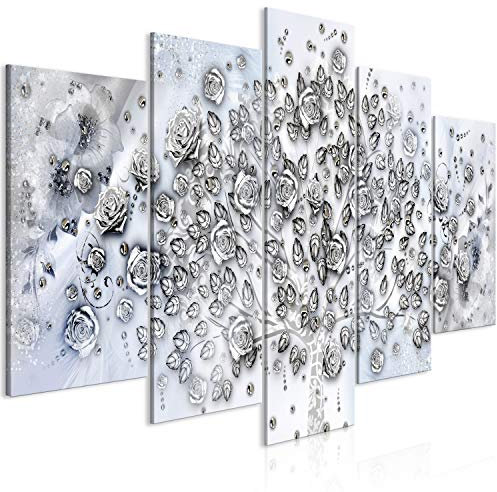 murando Quadro Albero 200x100 cm 5 pezzi Stampa su tela XXL Immagini moderni Murale Fotografia Grafica Decorazione da parete Rosen Fiori Giglio argento bianco Astratto b-A-0723-b-m