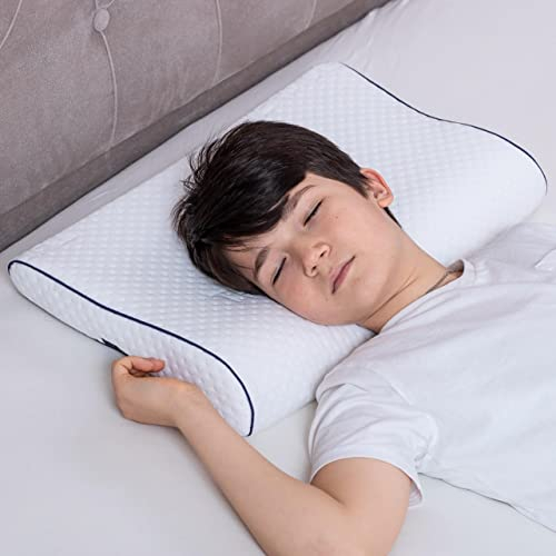alkamto® Ergonomisches Kinderkopfkissen |66x33| Öko-Tex |Memory Foam Flaches Kinderkissen | für Kinder und Kleinkinder ab 2 Jahre (60 x 30 x 6/4 cm)