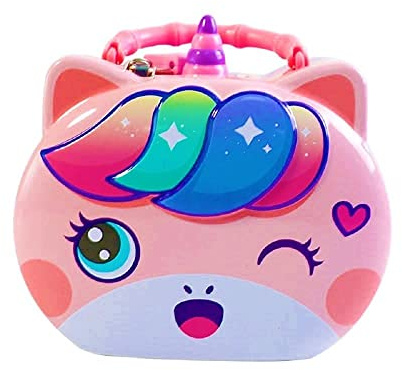 WISHKEY Bonita y atractiva alcancía de unicornio de dibujos animados con cerradura de seguridad y llaves para niños, caja de almacenamiento de monedas para niños y niñas (paquete de 1, multicolor)