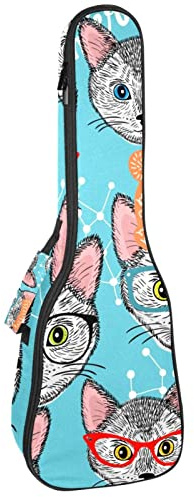 Ukulele väska katter i vintermössa ukulele fodral för Sopran Tenor konsert 23 tum 10 mm tjock mjuk vadderad justerbara remmar spelväska