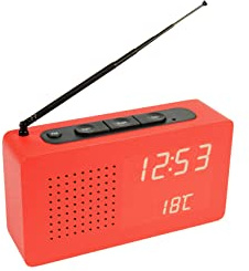 Fisura Alarm Clock Radio Portable Desktop Radio Digital Alarm Clock with Radio 17.7 x 4.5 x 9 cm Material: Wood (Red)