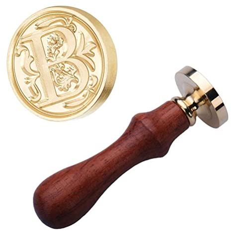 KOMUNJ 1 Stück DIY Holz Wachs Siegel Stempel, Retro Siegelstempel, zur Verschönerung von Umschläge, Babyparty-Party Einladung, Weinpakete, Geschenkverpackung, Grußkarten (B)