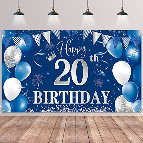 BTZO 20. Geburtstag Banner - Blaues Deko Banner für Mädchen Party