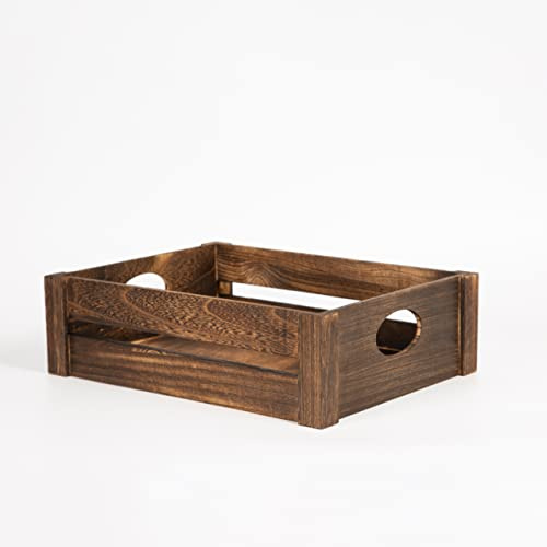 Wickerfield X Large Brown Shallow Wooden Display Crate Handled Storage Box