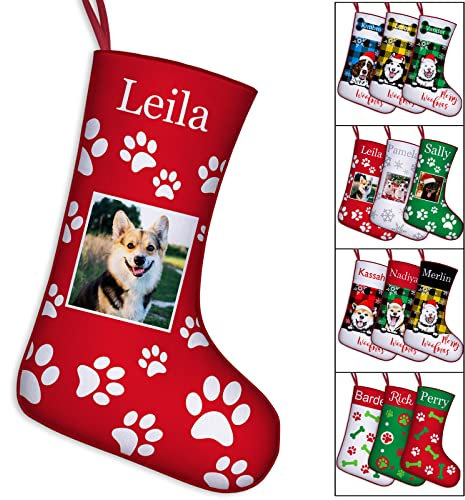 YanNanKe Personalisierte Hunde Weihnachtsstrümpfe Benutzerdefinierter Haustier Namen Strumpf mit Foto für Weihnachten,Weihnachtsbaum Kamin Ausgangsdekoration