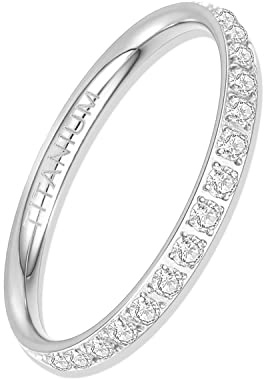 YEBOCIYO Eternity Ring Argenté Bague de Fiançailles 2mm Anniversaire Promesse Mariage Promesse Bande en Titane Avec Oxyde de Zirconium Anneau pour Femme Couples Tailles de 55