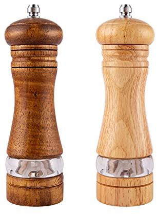 Salz und Pfeffermühlen Set Aus Holz mit Sichtbarem Acrylfenster Nachfüllbar Leicht Geeignet für Picknickküche, 17 cm