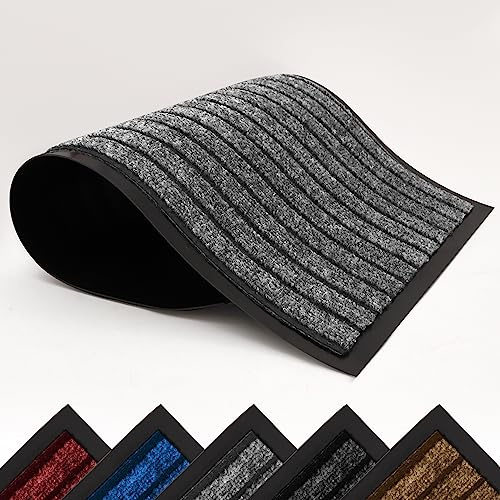 AMEHA Heavy Duty Rubber Door Mat, 50 x 80 cm, Grey — Non-Slip, Indoor & Outdoor, Washable Mat