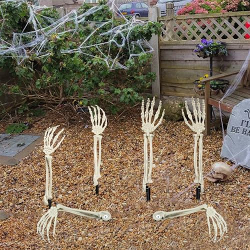 AOFOX Halloween Realistic Skeleton Stakes Zombie Ghost Arm Stake Severed Plastic Skeleton Hands Yard Signs for Halloween Props Decorations (3 Pairs)
