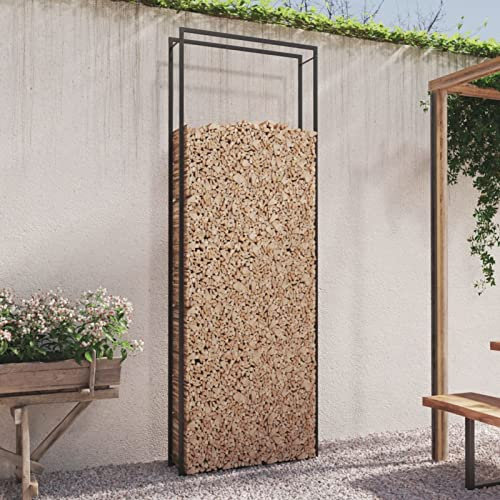 BULANED Brennholzregal, Kaminholzregal, Brennholz Regal Außen, Holzregal, Kaminholz Ablage Innen, Outdoor Firewood Racks, Mattschwarz 110x28x312 cm Stahl