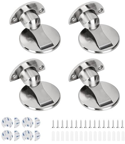 SWAWIS 4 Stück Magnetische Bodentürstopper, Türstopper Boden aus Zinklegierung mit Aufkleber Selbstklebend und Schrauben, Türfeststeller Magnet zum Schutz von Wand und Tür vor Beschädigung