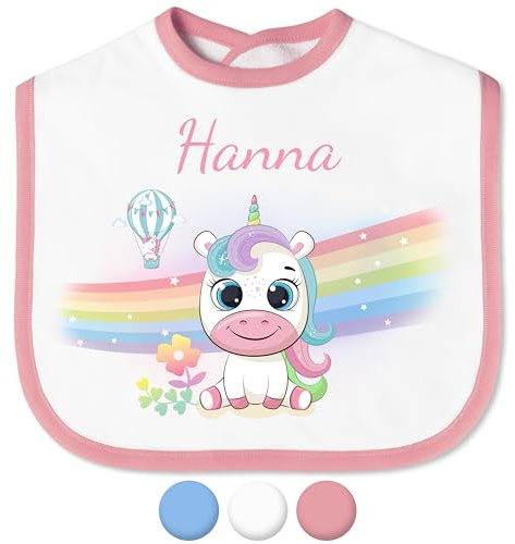 True Statements Babylätzchen für Mädchen & Jungen Einhorn Regenbogen– Lätzchen für Baby mit Namen personalisiert - mit Klettverschluss – Spucktuch Latz Kinderlätzchen - Geschenk für Kleinkinder